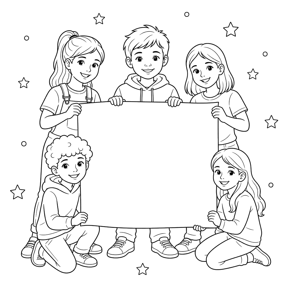 Group Posing for a Poster Coloring Page