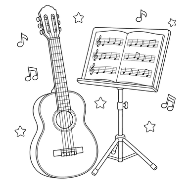 Guitar and Music Stand Coloring Page