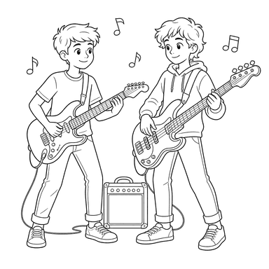 Guitarist and Bassist Coloring Page