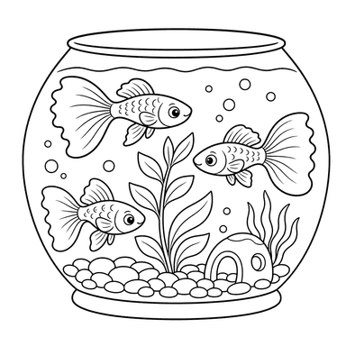 Guppies in an Aquarium — printable coloring page