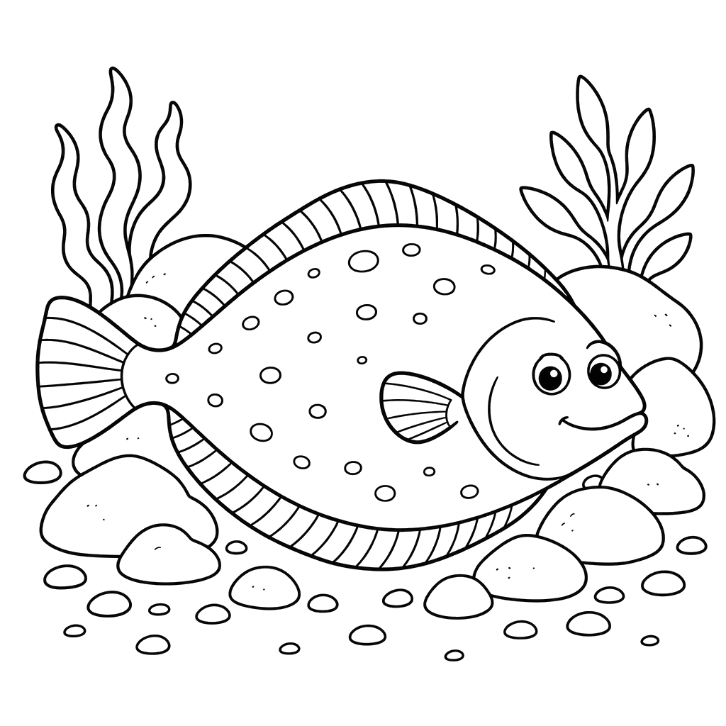 Halibut by a Rocky Shore Coloring Page