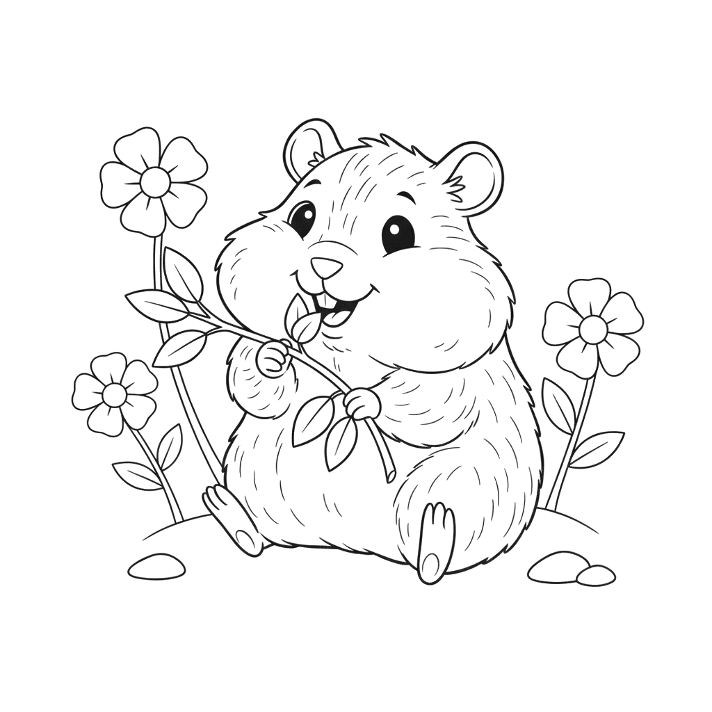 Hamster Chewing a Branch Coloring Page