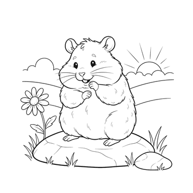 Hamster Cleaning Fur Coloring Page