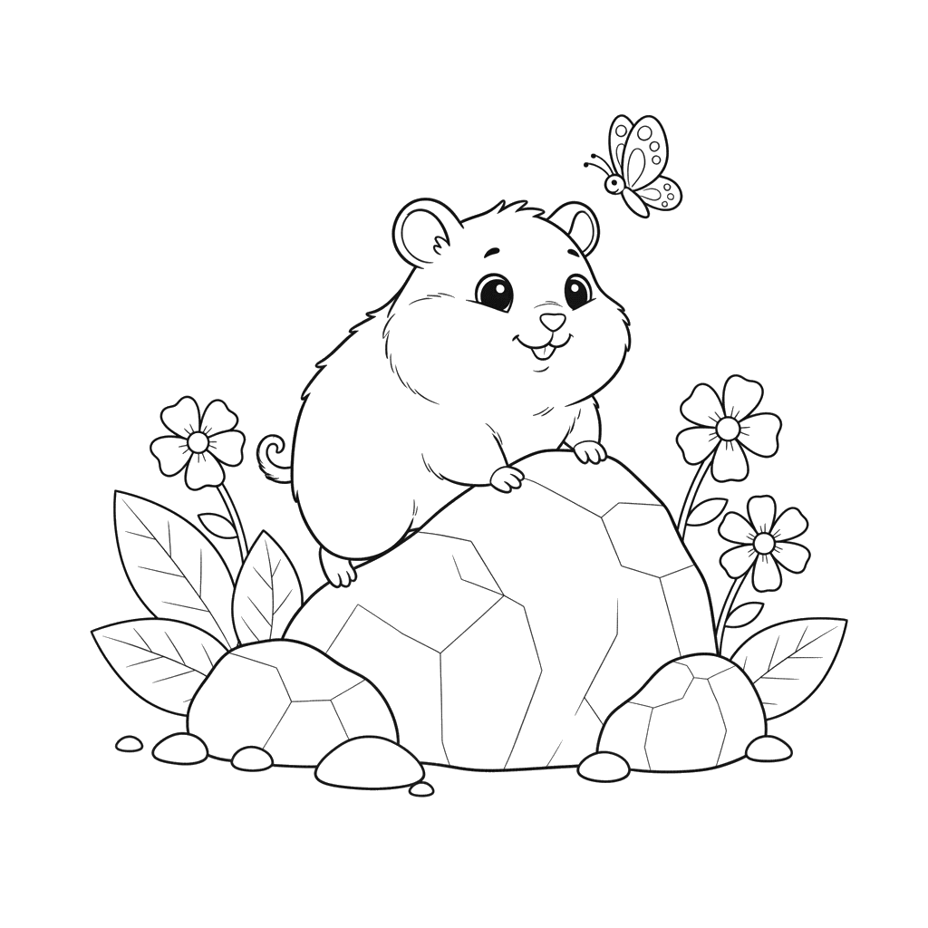 Hamster Climbing Rock Coloring Page