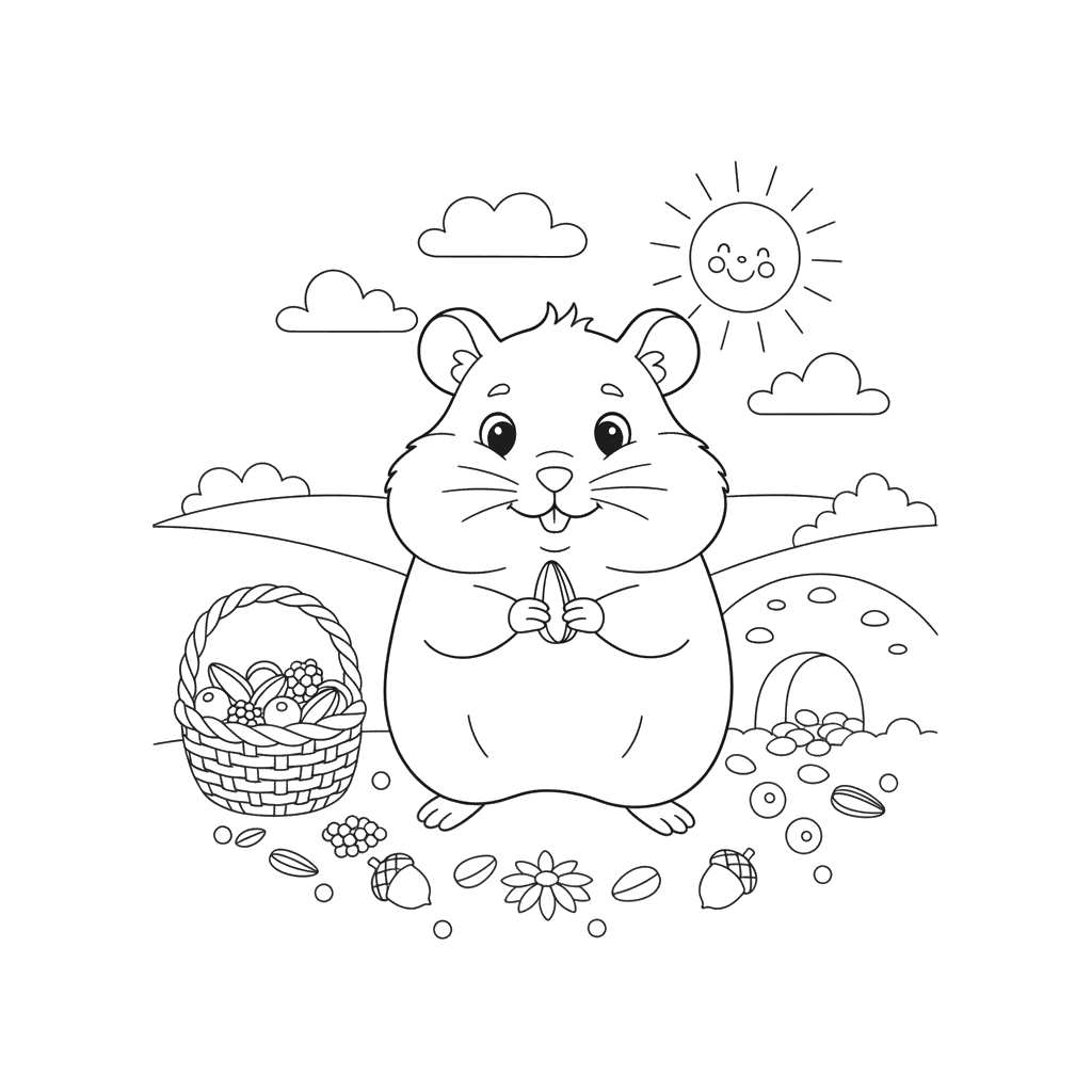 Hamster Collecting Food Coloring Page