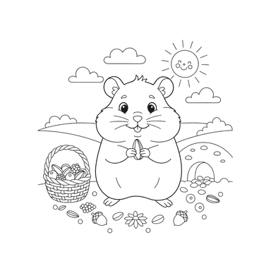 Hamster Collecting Food Coloring Page