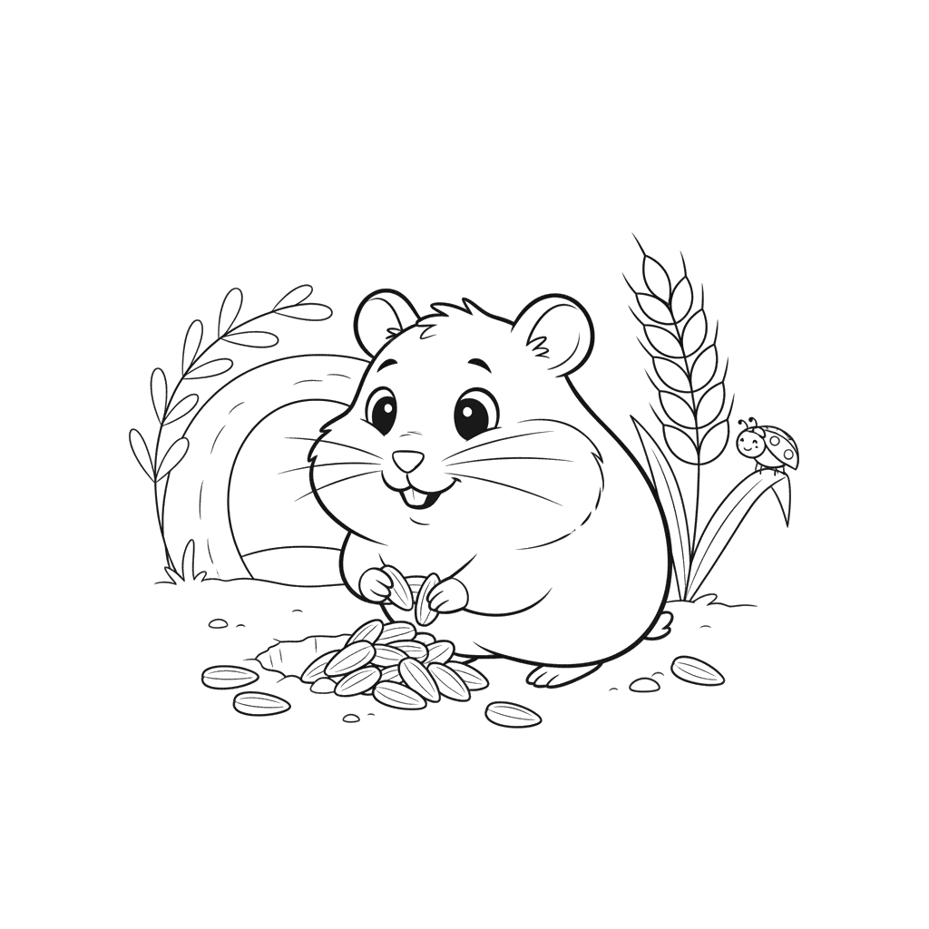 Hamster Hiding Seeds Coloring Page