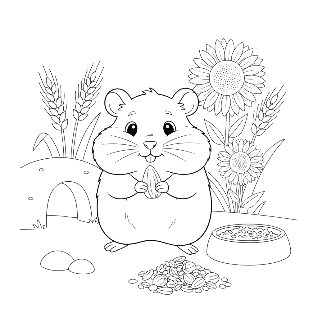 Hamster Hoarding Food Coloring Page