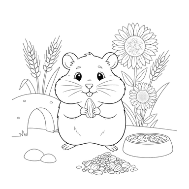 Hamster Hoarding Food Coloring Page