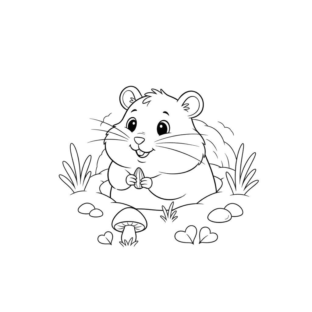 Hamster in a Burrow Coloring Page