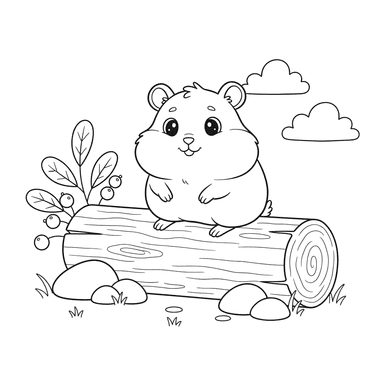 Hamster on a Log Coloring Page