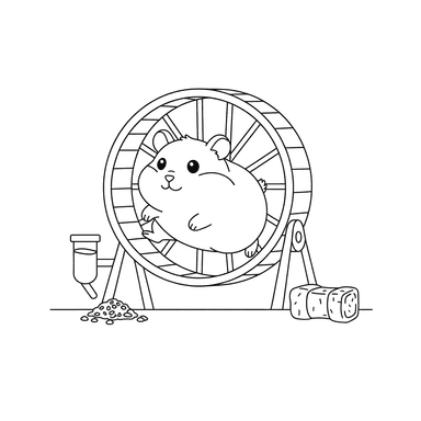 Hamster Running in Wheel Coloring Page