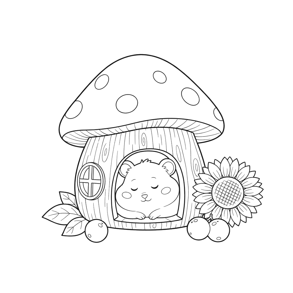 Hamster Sleeping in House Coloring Page
