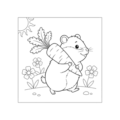Hamster with a Carrot Coloring Page