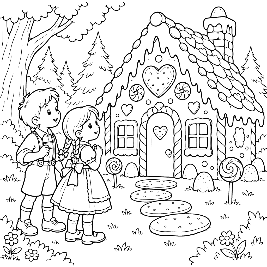 Hansel and Gretel at the Gingerbread House