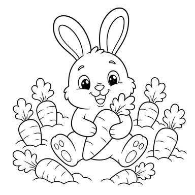 Happy Bunny Among Carrots