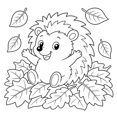 Happy Hedgehog Among Leaves