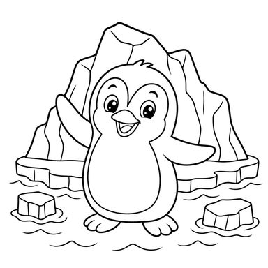 Happy Penguin by an Iceberg