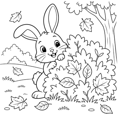 Cute Hare Hiding in Autumn Bush