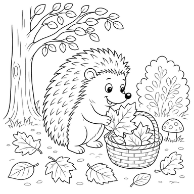 Hedgehog in Autumn Forest