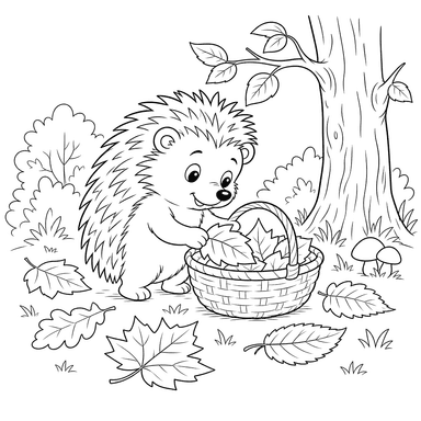 Hedgehog Gathering Leaves Coloring Page