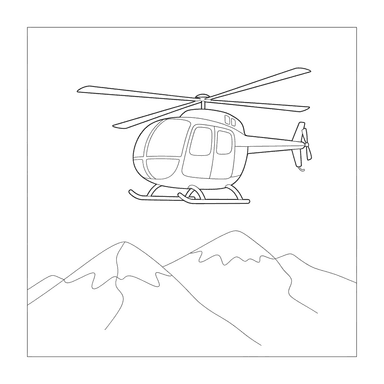 Helicopter Flying Over Mountains Coloring Page