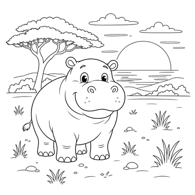 Hippopotamus in African Sunset