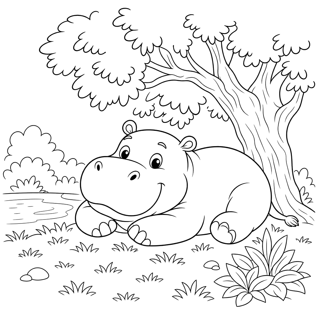 Hippo Resting Under Trees