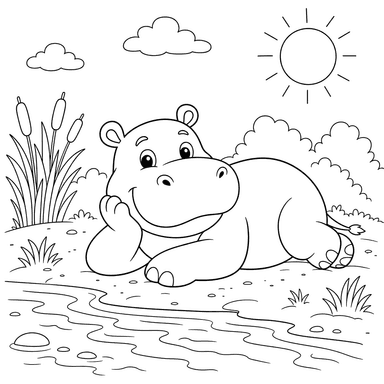 Hippopotamus Sunbathing by the Water