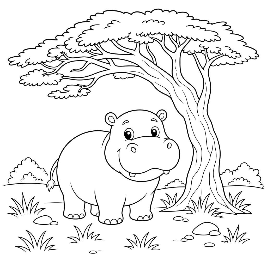 Hippo Under Acacia Tree