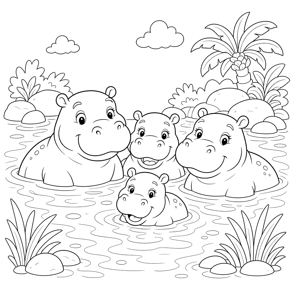 Hippo Family Swimming