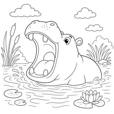 Hippo Opening Mouth in Water