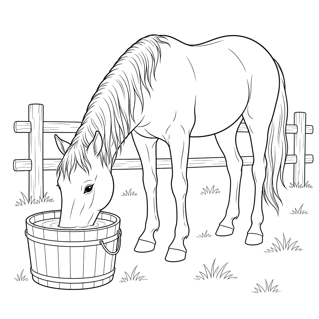 Horse Drinking Water Coloring Page
