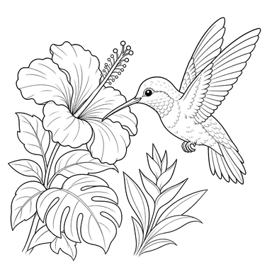 Hummingbird and Flower Coloring Page