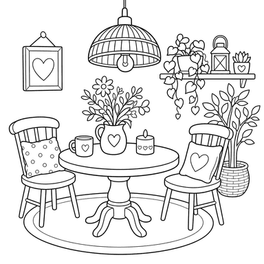 Hygge lamp over round table coloring page