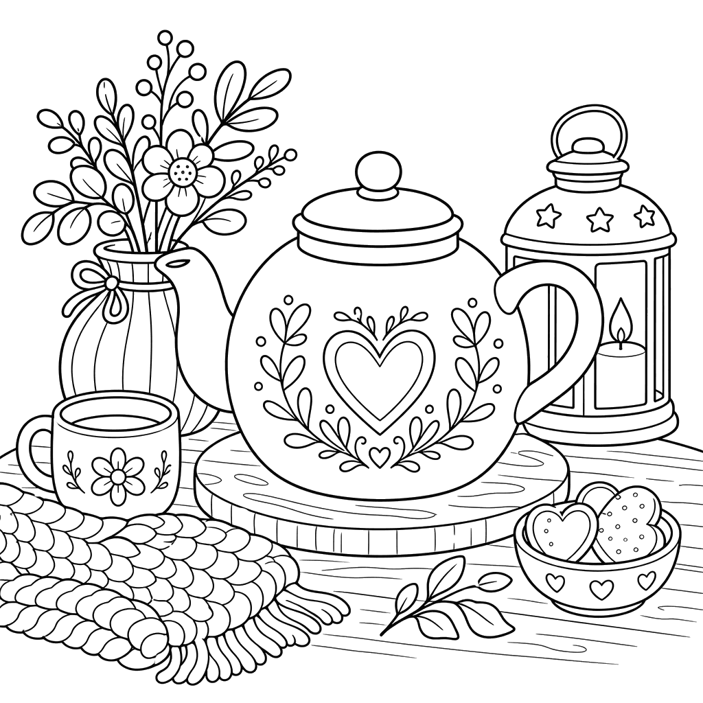 Hygge Teapot Coloring Page