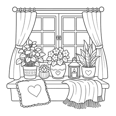 Hygge Windowsill with Potted Plants