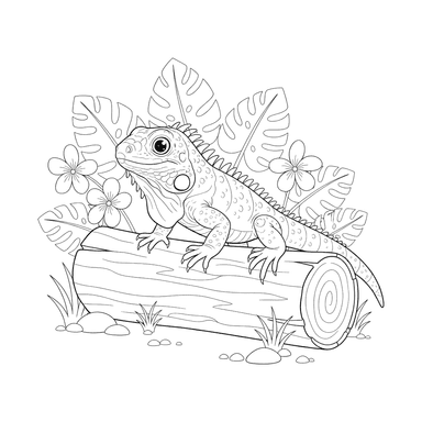 Iguana Crossing a Log Coloring Page