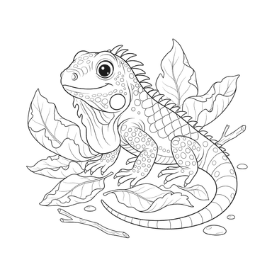 Iguana in Dry Leaves Coloring Page