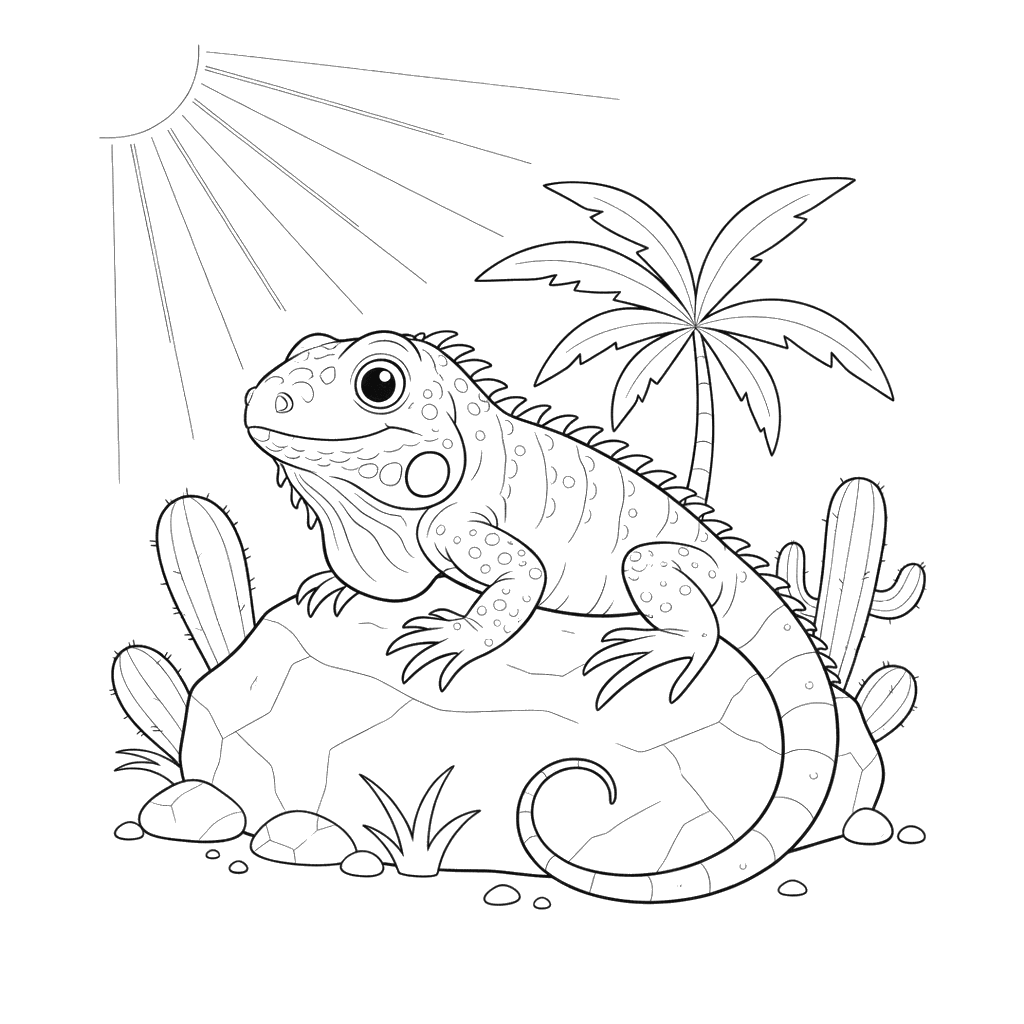 Iguana on a Rock Coloring Page