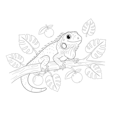 Friendly Iguana on a Branch Coloring Page