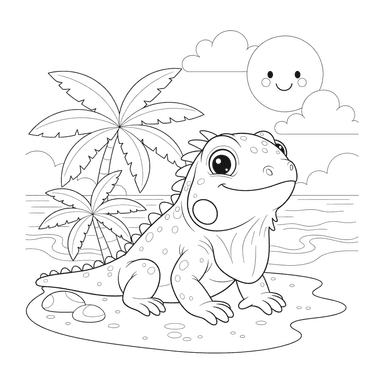 Iguana on a Sandy Beach Coloring Page