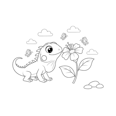 Iguana Smelling a Flower Coloring Page