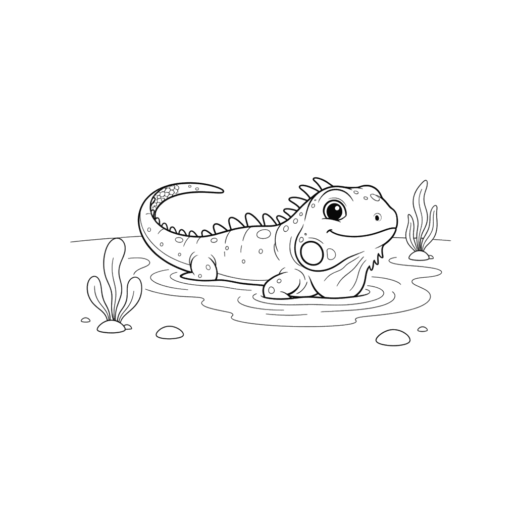 Iguana Swimming Coloring Page