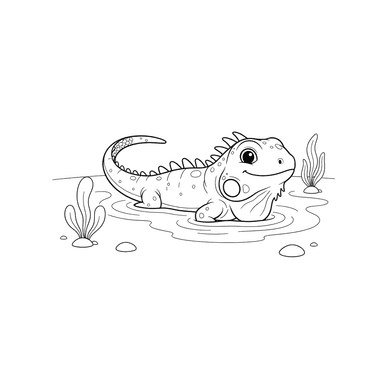 Iguana Swimming Coloring Page