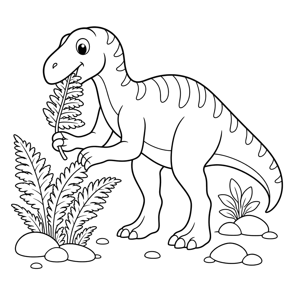 Iguanodon eating a fern coloring page