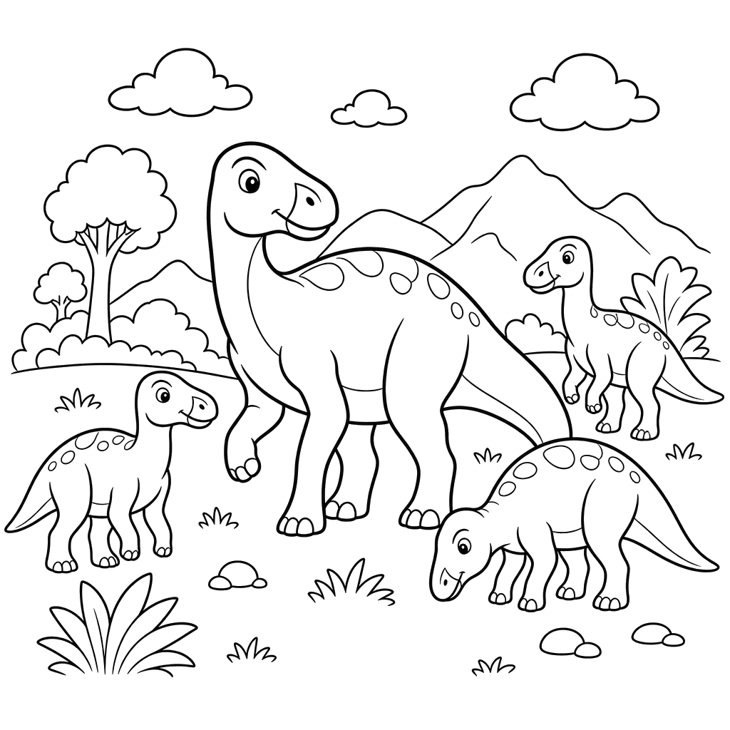 Iguanodon Herd Coloring Page