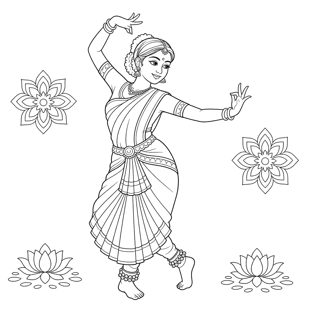 Indian Dancer in Sari Coloring Page