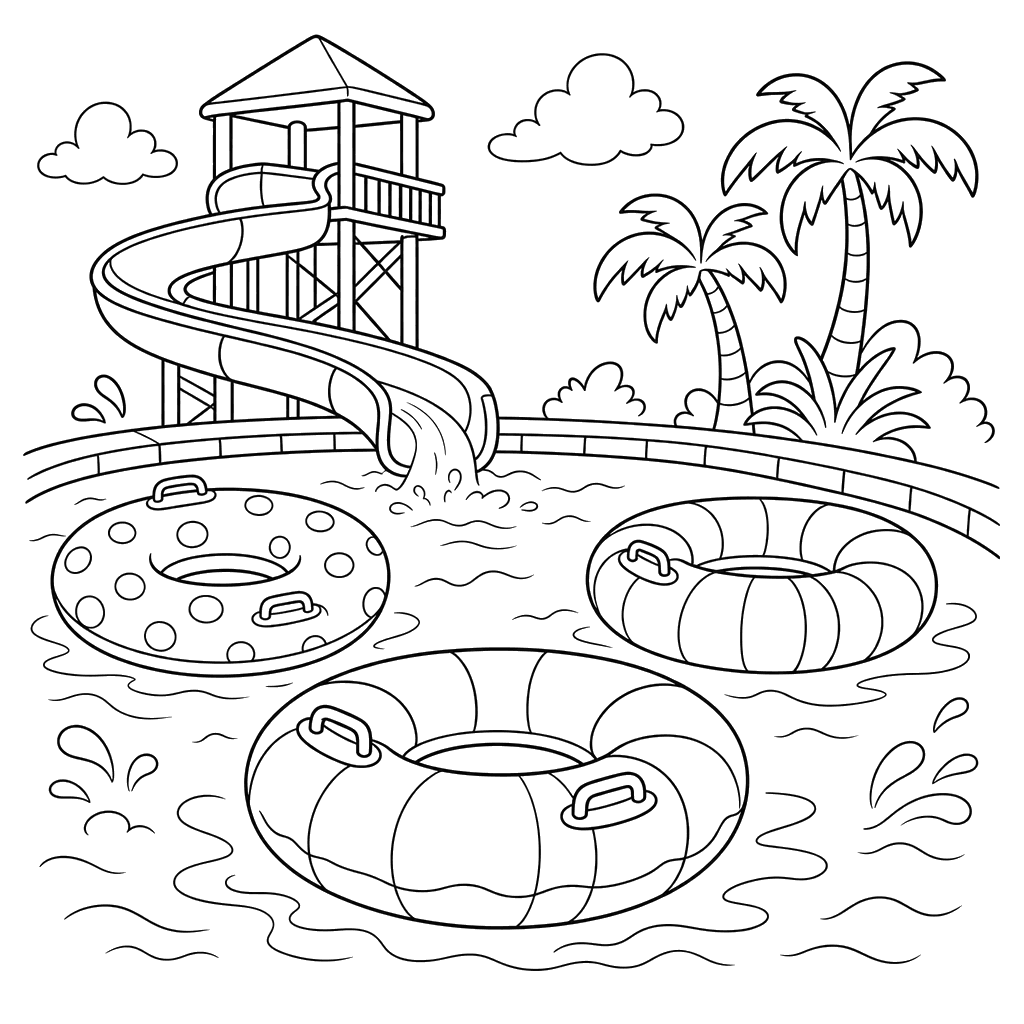 Inflatable Rings in a Water Park Pool Coloring Page