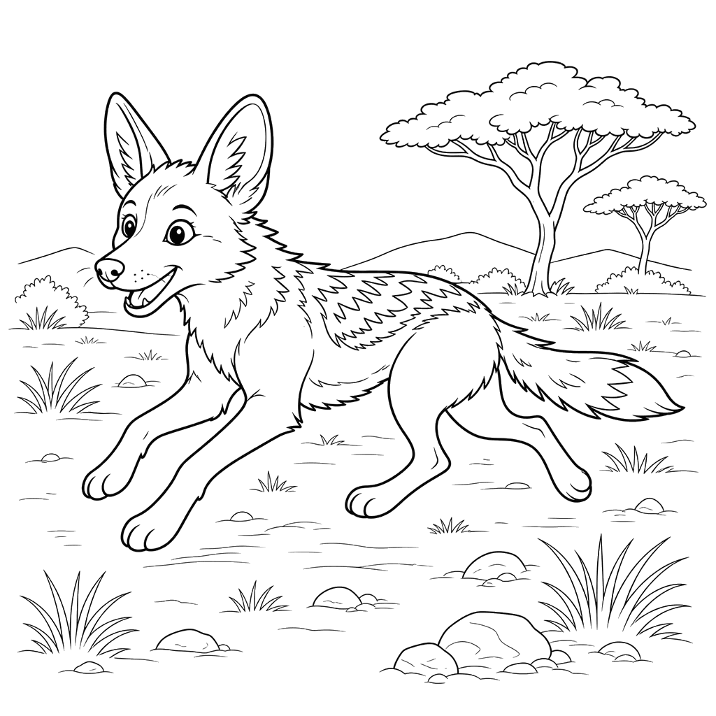 Running Jackal in Savanna Coloring Page